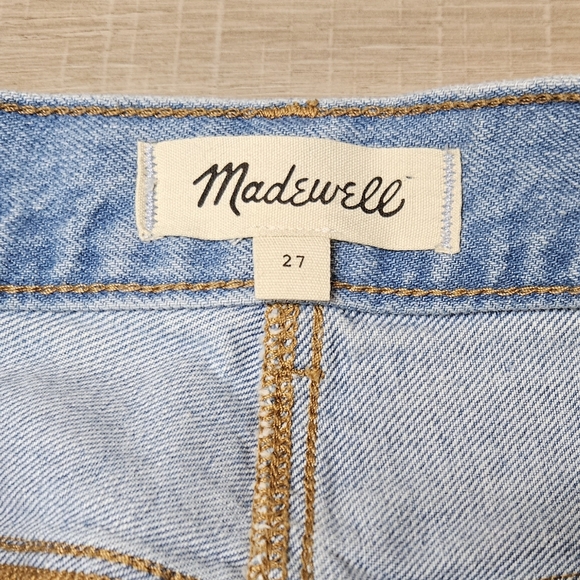 Madewell Denim Maxi Skirt Center Slit Raw Edge Size 27 Light Wash - Picture 3 of 5